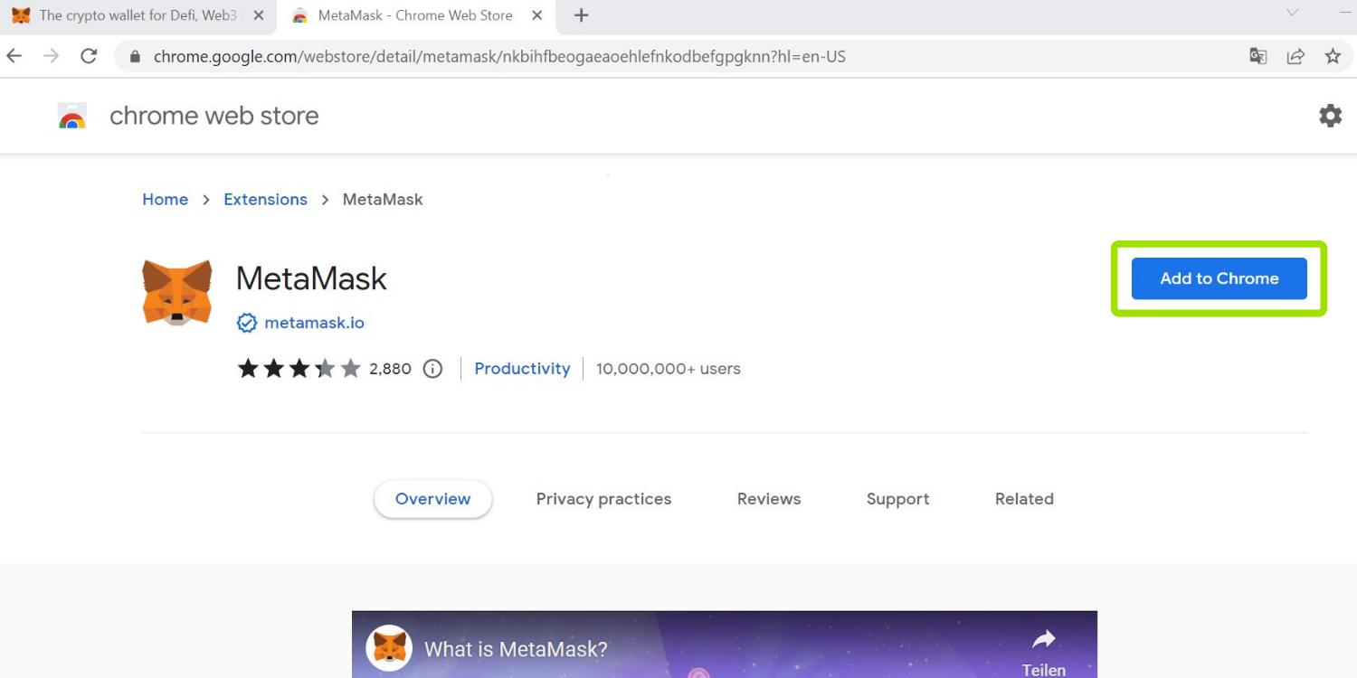 Metamask zu Chrome hinzufügen